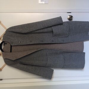 Eileen Fisher Wool Hooded Two Tone Coat